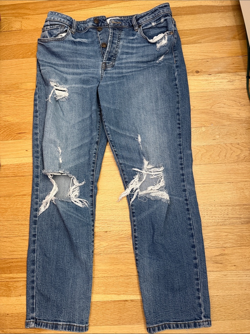 Oasis Women's Distressed Medium Blue Boyfriend Jeans